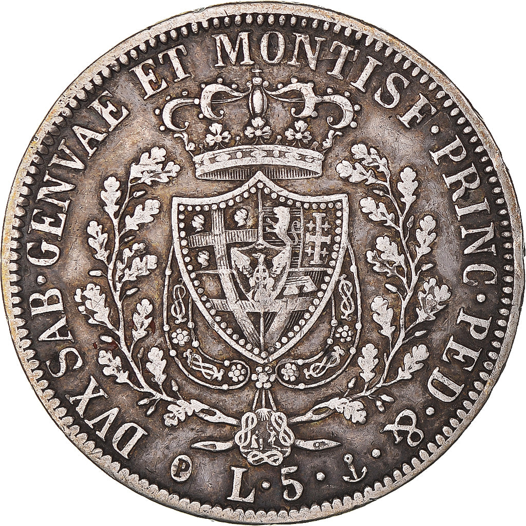 Coin, ITALIAN STATES, SARDINIA, Carlo Felice, 5 Lire, 1827, Genoa, VF(30-35)