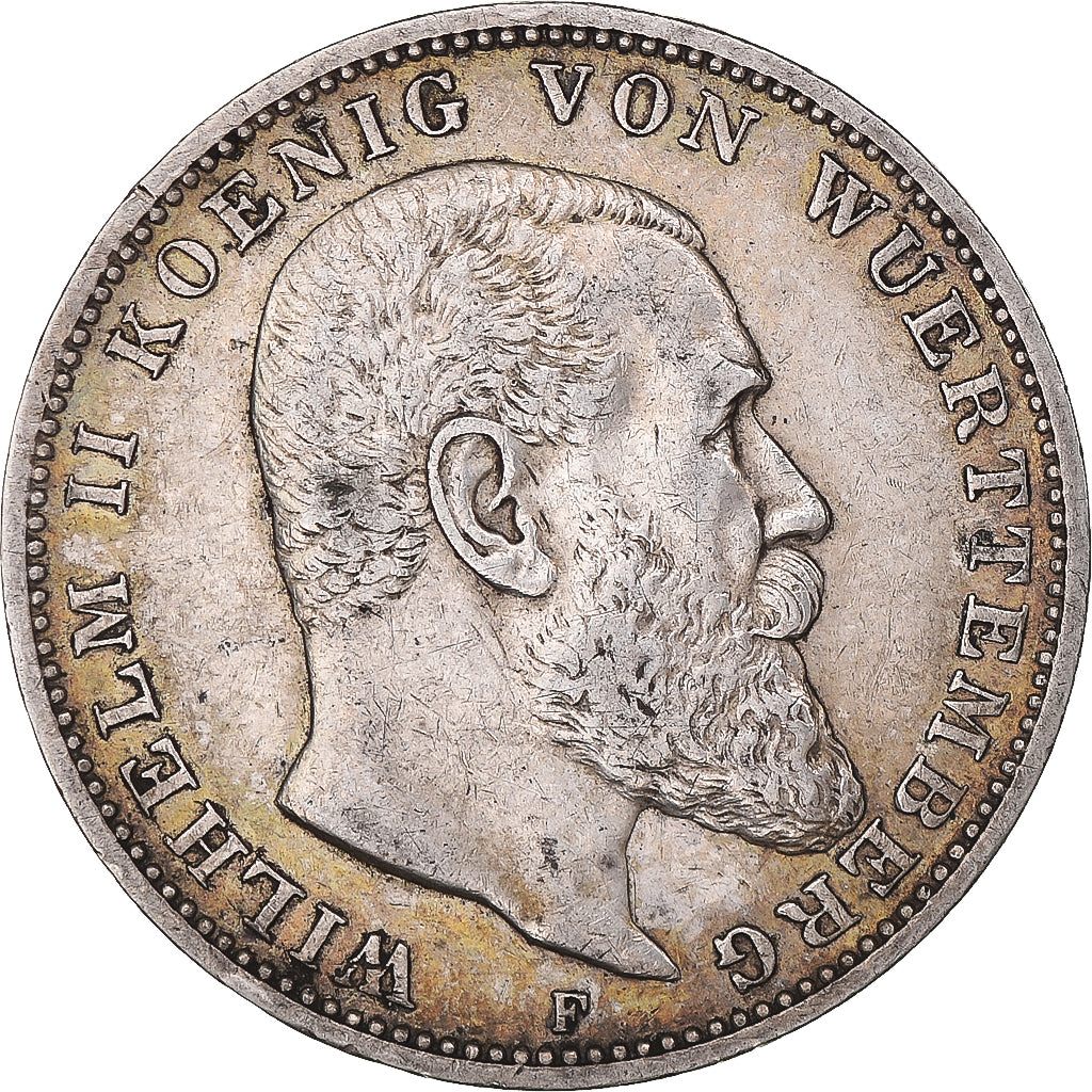 Coin, German States, WURTTEMBERG, Wilhelm II, 3 Mark, 1909, Freudenstadt