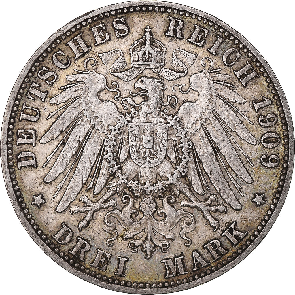Coin, German States, WURTTEMBERG, Wilhelm II, 3 Mark, 1909, Freudenstadt