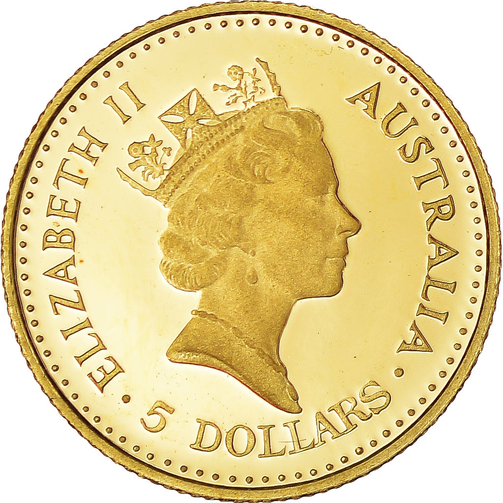 Coin, Australia, Elizabeth II, 5 Dollars, 1990, Perth, MS(65-70), Gold, KM:140