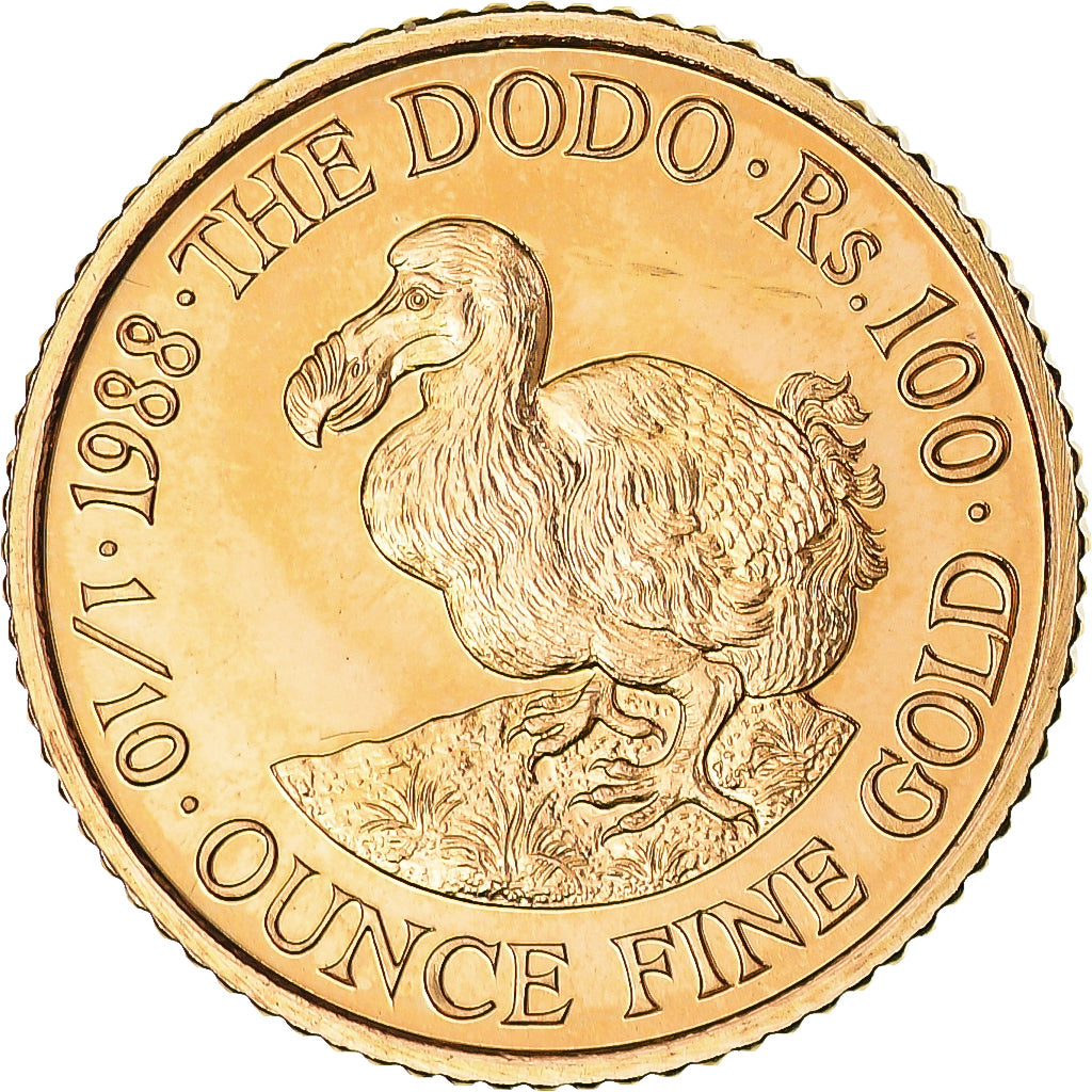 Coin, Mauritius, 100 Rupees, 1988, 1/10 Oz, MS(63), Gold, KM:57
