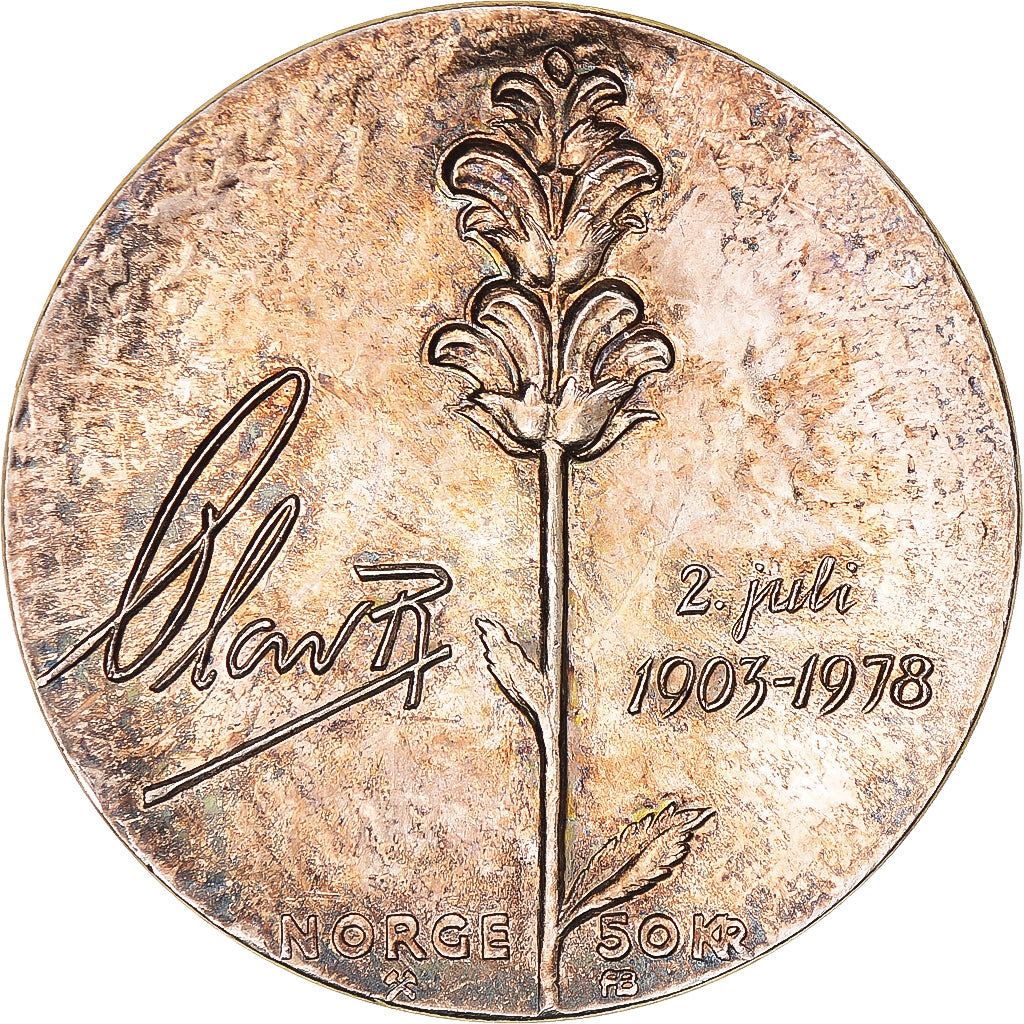 Coin, Norway, Olav V, 50 Kroner, 1978, MS(64), Silver, KM:424