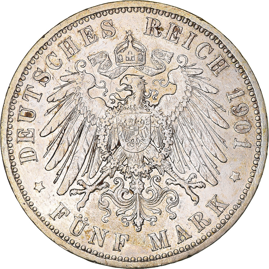 Coin, German States, PRUSSIA, Wilhelm II, 5 Mark, 1901, Berlin, VF(20-25)