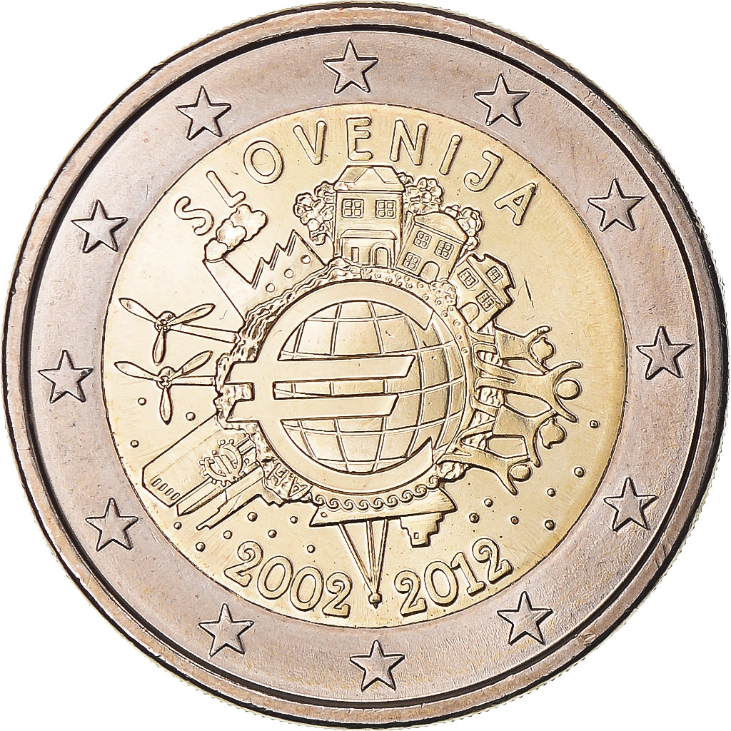 Eslovénia, 2 Euro, 10 ans de l'Euro, 2012, MS(64), Bimetálico