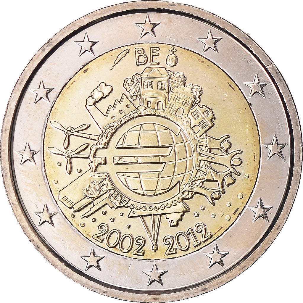 België, 2 Euro, 10 ans de l'Euro, 2012, Brussels, PR, Bi-Metallic