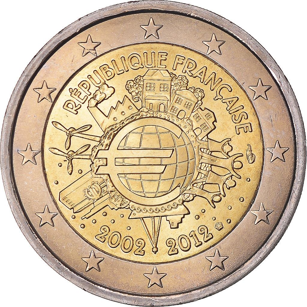 France, 2 Euro, 10 ans de l'Euro, 2012, Paris, MS(63), Bi-Metallic, KM:1846