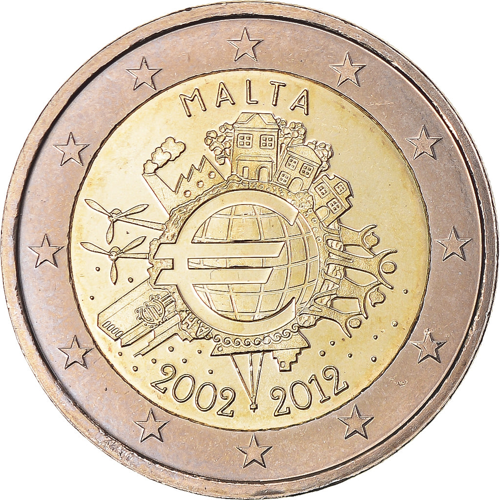 Malte, 2 Euro, 10 ans de l'Euro, 2012, SPL+, Bimétallique, KM:139