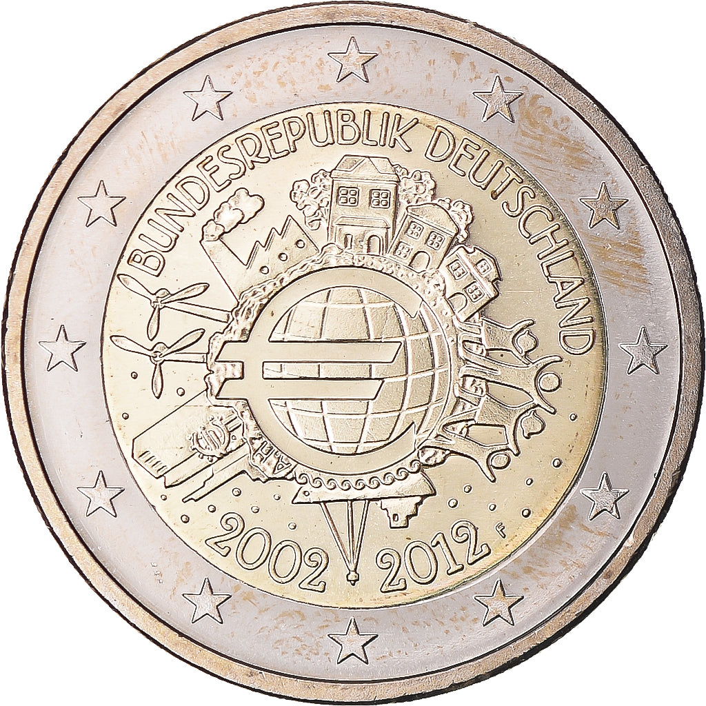 Niemcy - RFN, 2 Euro, 10 ans de l'Euro, 2012, Stuttgart, MS(64), Bimetaliczny
