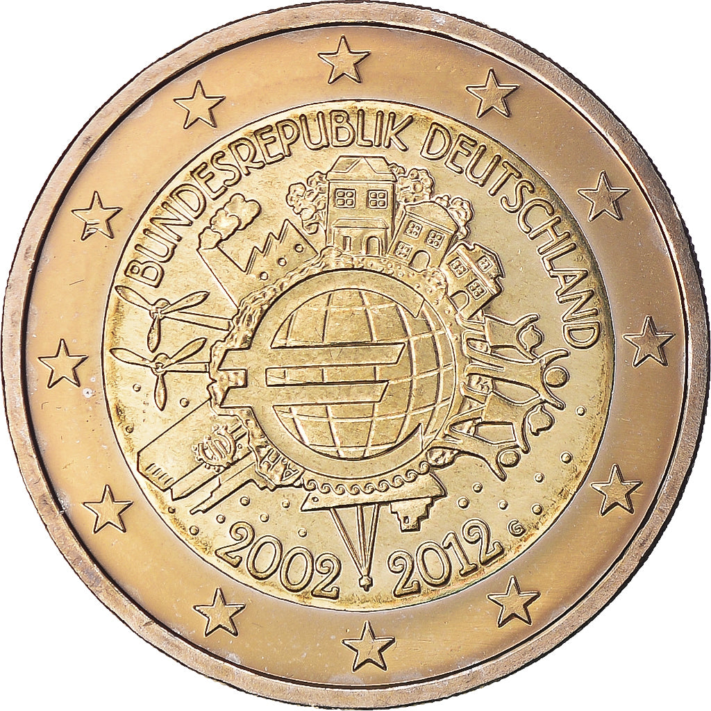GERMANIA - REPUBBLICA FEDERALE, 2 Euro, 10 years euro, 2012, Karlsruhe, SPL+