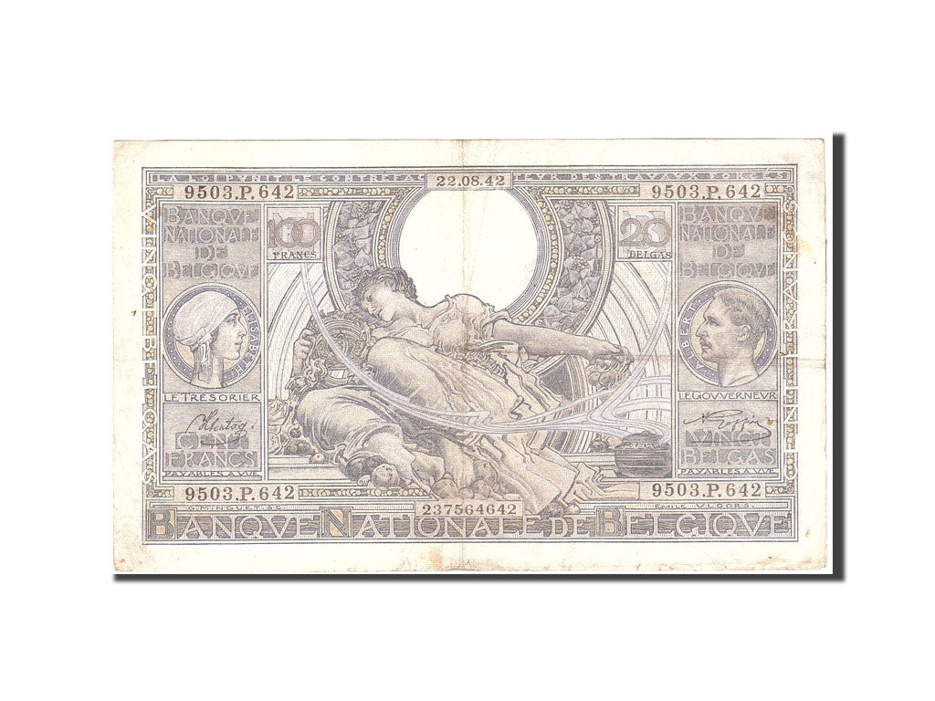 Banknote, Belgium, 100 Francs-20 Belgas, 1942, 1942-08-22, KM:107, EF(40-45)