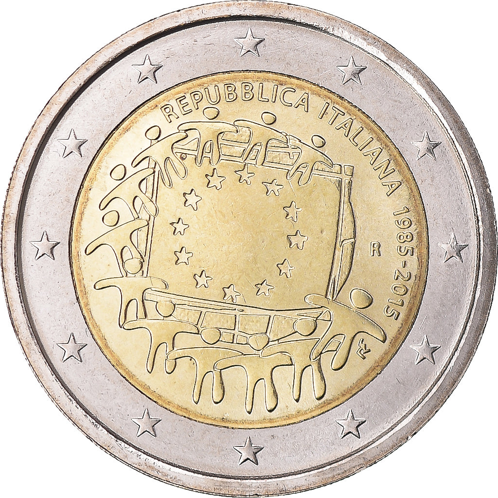 Itália, 2 Euro, 2015, 30 ans   Drapeau européen, MS(64), Bimetálico, KM:New