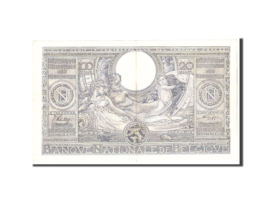 Belgium, 100 Francs-20 Belgas, 1943, KM:107, 1943-07-22, AU(55-58)