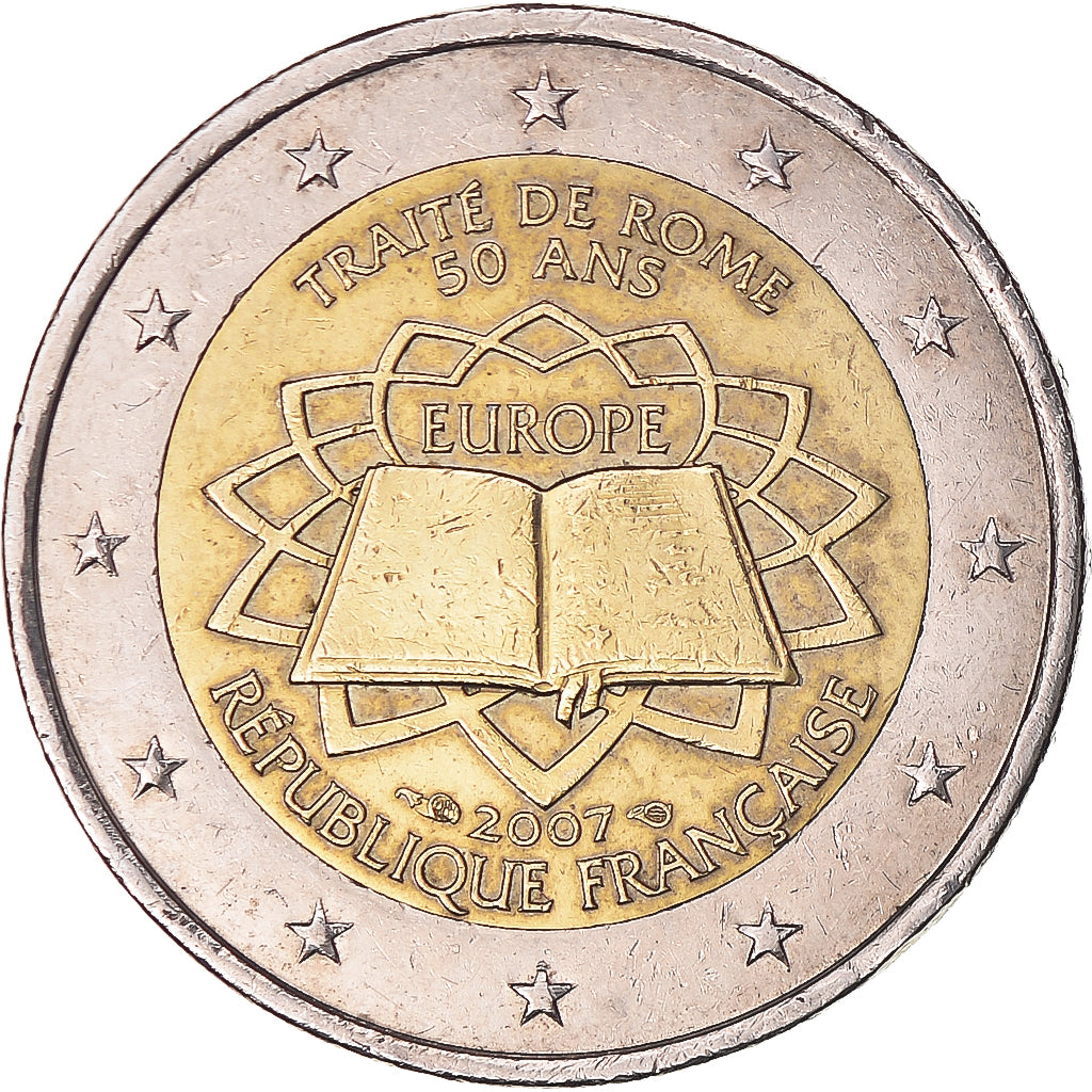 France, 2 Euro, Traité de Rome 50 ans, 2007, Paris, EF(40-45), Bi-Metallic