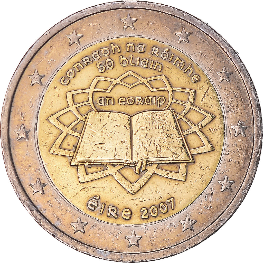 IRELAND REPUBLIC, 2 Euro, Traité de Rome 50 ans, 2007, VF(30-35), Bi-Metallic