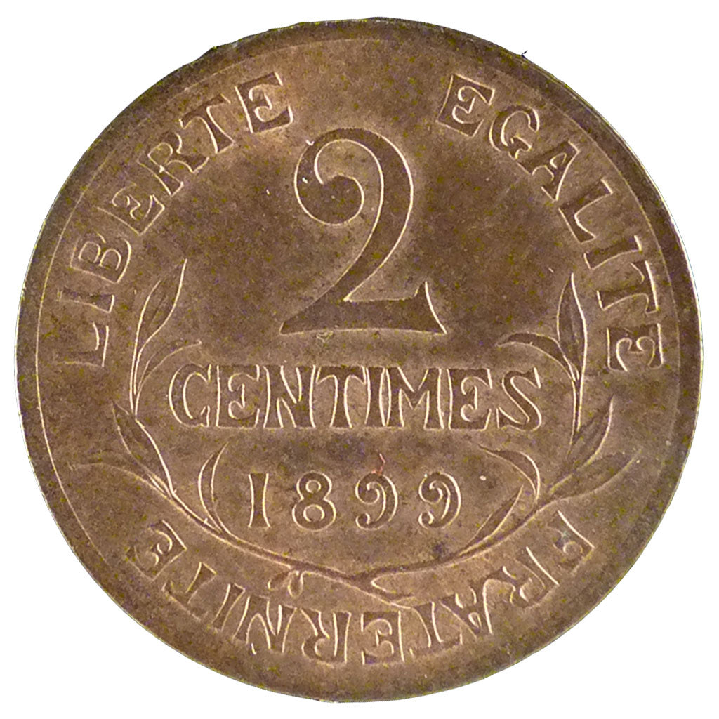 FRANCE, Dupuis, 2 Centimes, 1899, Paris, KM #841, AU(55-58), Bronze, 20.2,...