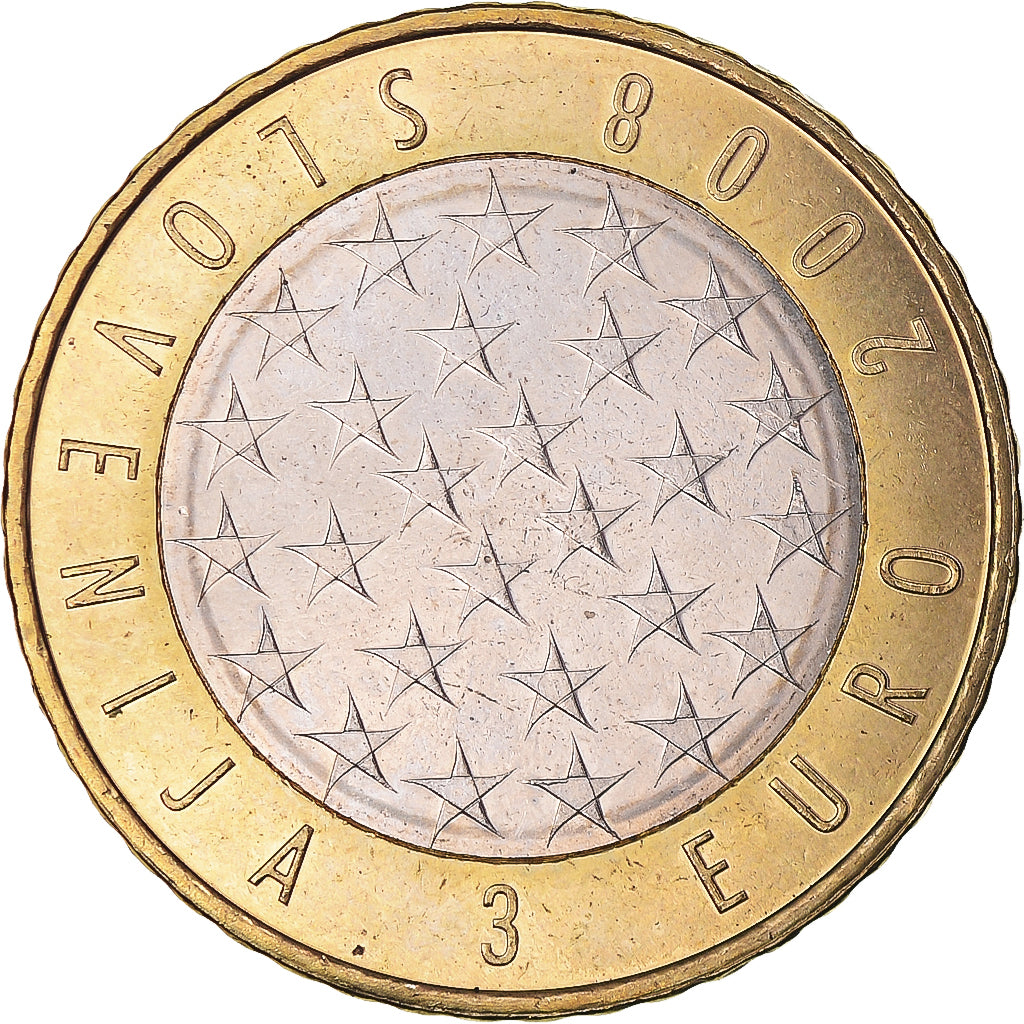 Eslovénia, 3 Euro, Présidence de l'UE, 2008, AU(55-58), Bimetálico, KM:81