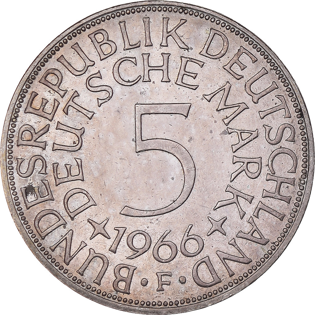 Coin, GERMANY - FEDERAL REPUBLIC, 5 Mark, 1966, Stuttgart, AU(55-58), Silver