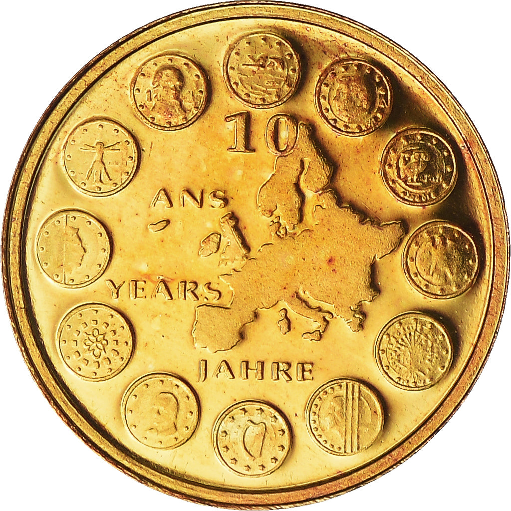 France, Medal, 10 ans de l'Euro, 2009, MS(65-70), Gold