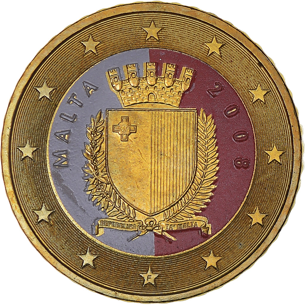Malta, 50 Euro Cent, 2008, Paris, Colourized, PR+, Tin, KM:130
