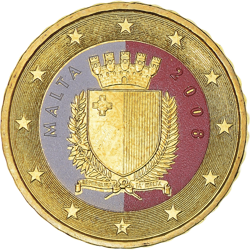 Malta, 10 Euro Cent, 2008, Paris, Colourized, MS(64), Brass, KM:128