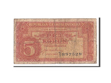 Czechoslovakia, 5 Korun, 1945, Undated, KM:59a, VG(8-10)