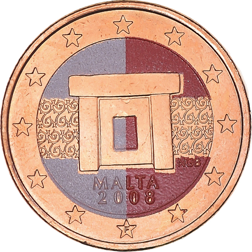 Malta, Euro Cent, 2008, Colourized, UNC-, Copper Plated Steel, KM:New