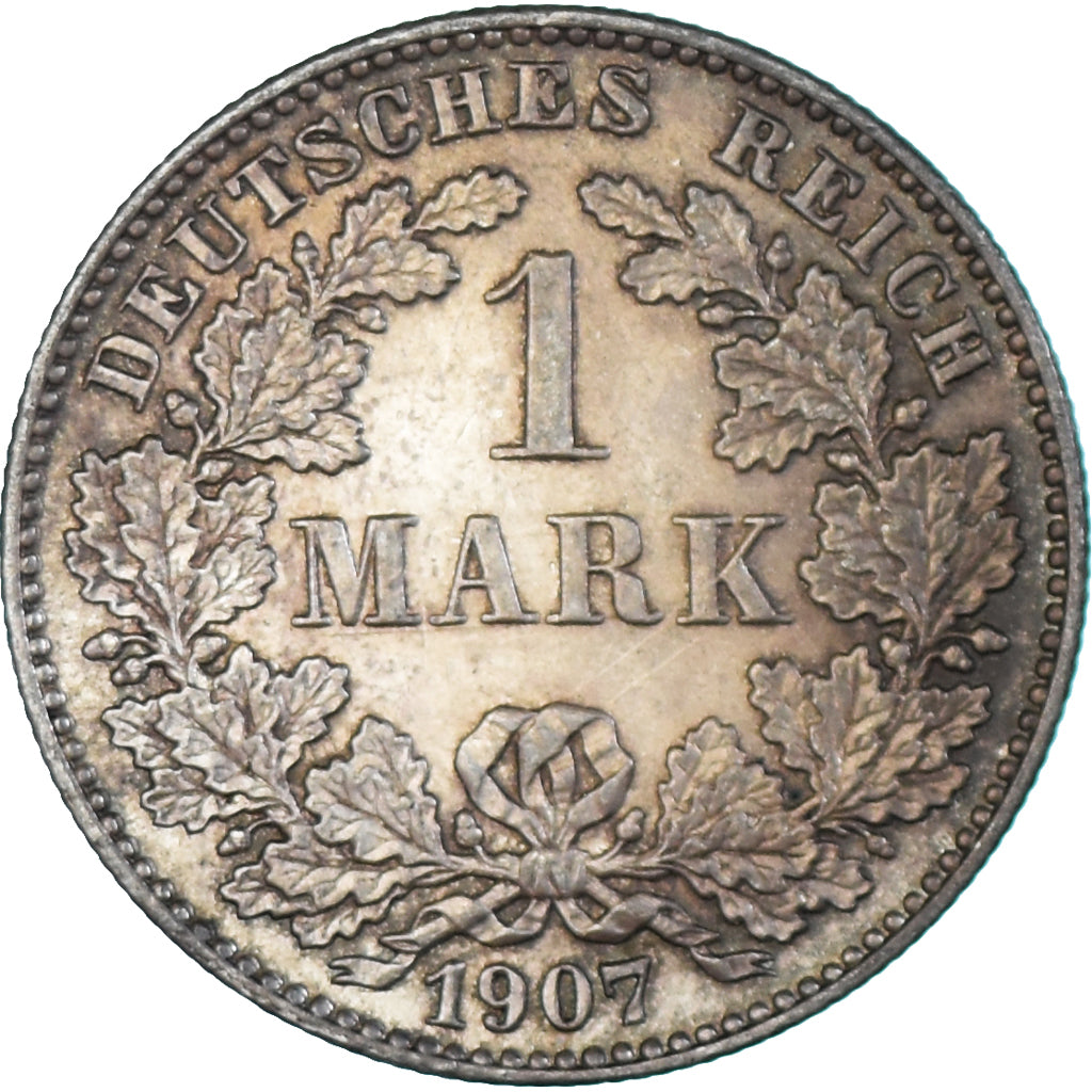 Coin, GERMANY - EMPIRE, Wilhelm II, Mark, 1907, Karlsruhe, AU(55-58), Silver