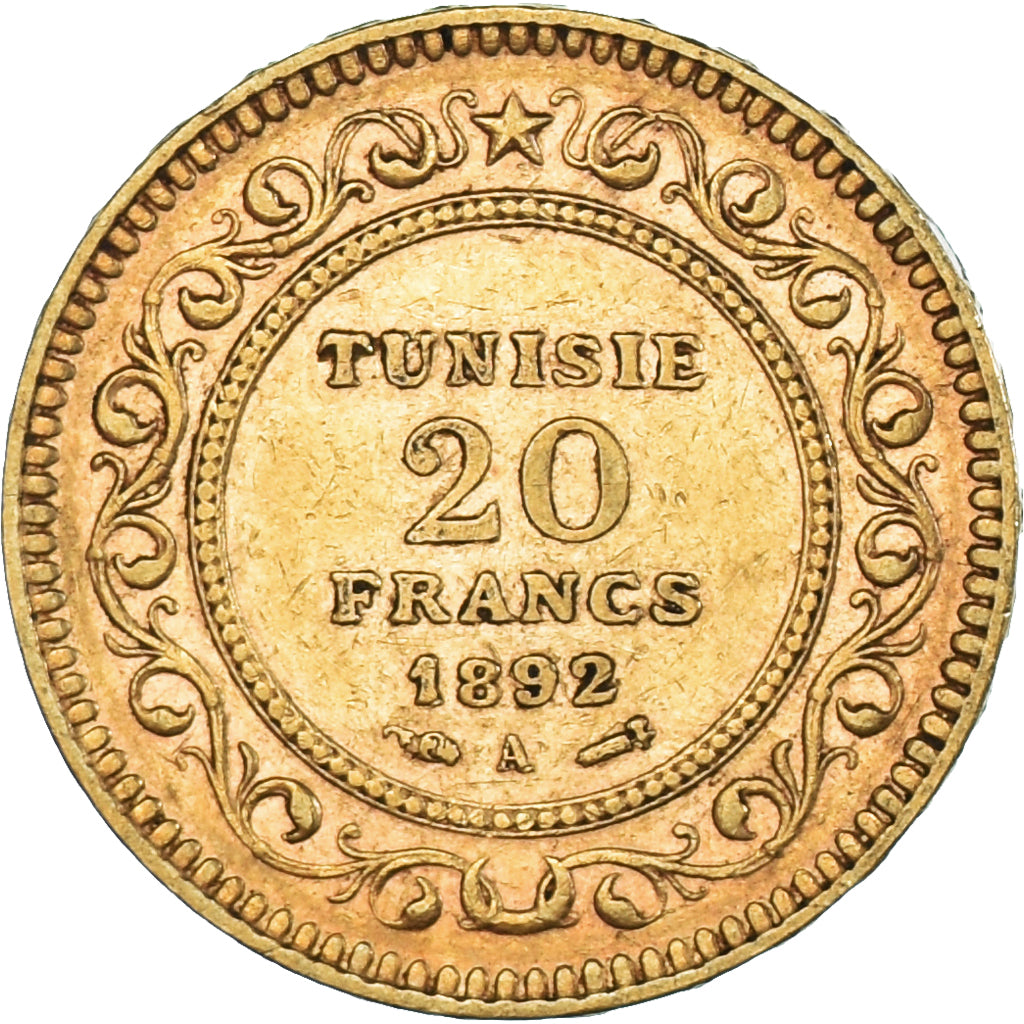Monnaie, Tunisie, Ali Bey, 20 Francs, 1892 / AH 1310, Paris, TTB, Or, KM:227