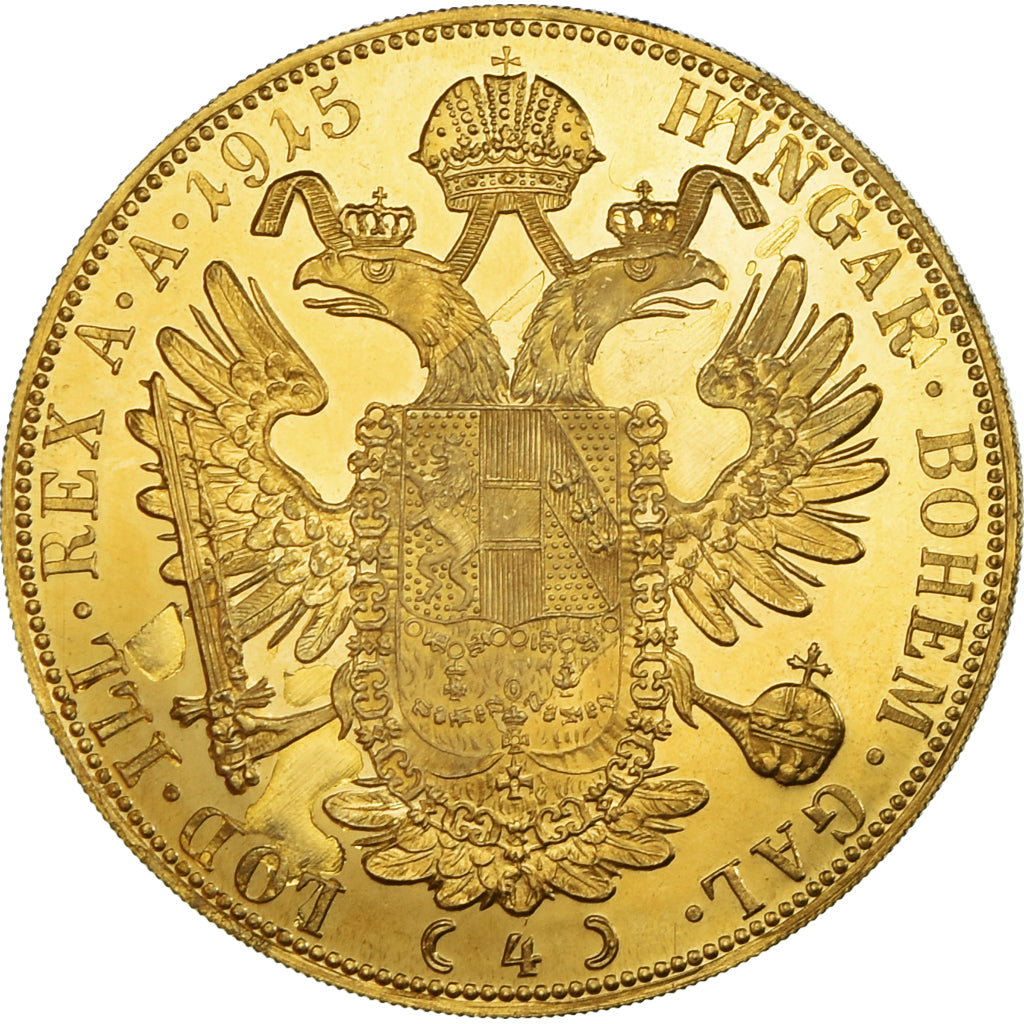 Moeda, Áustria, Franz Joseph I, 4 Ducat, 1915, Vienne, Nova cunhagem oficial