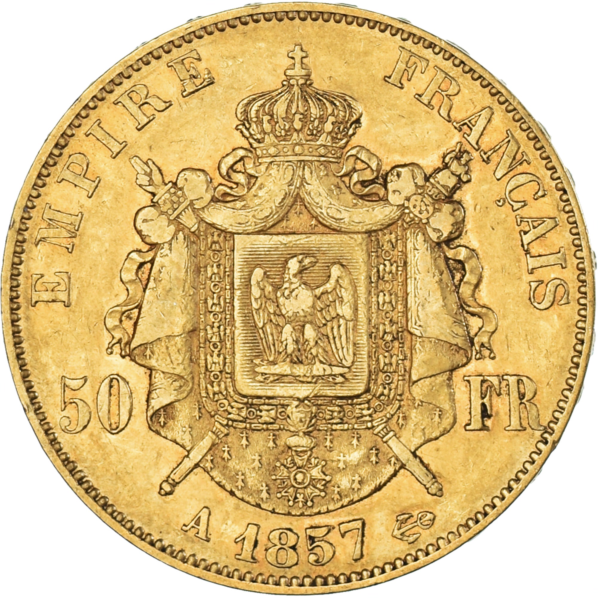 Moeda, França, Napoleon III, 50 Francs, 1857, Paris, EF(40-45), Dourado