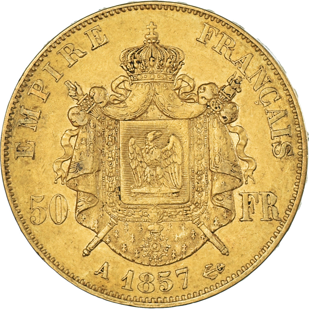 Moneda, Francia, Napoleon III, 50 Francs, 1857, Paris, MBC, Oro, KM:785.1