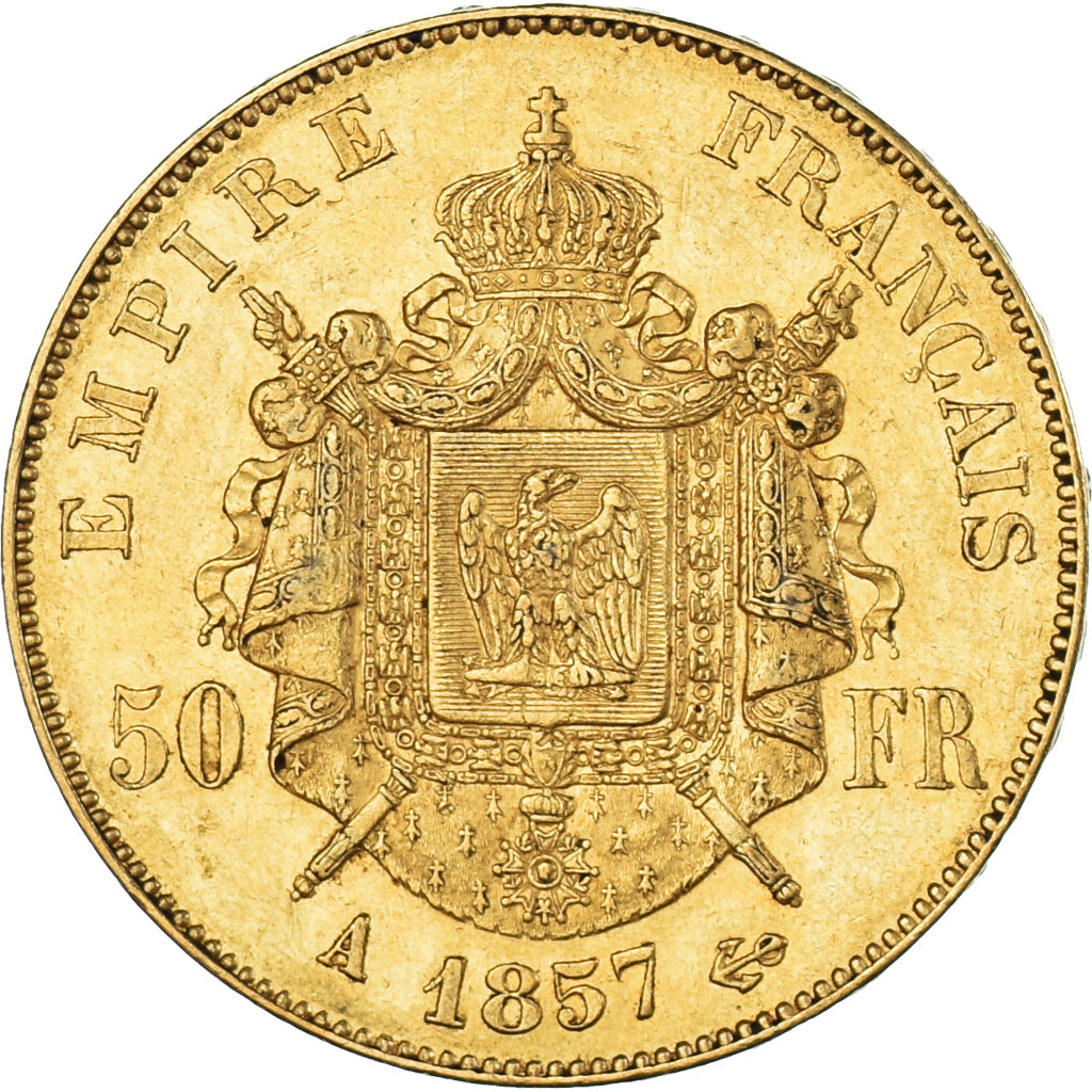 Munten, Frankrijk, Napoleon III, 50 Francs, 1857, Paris, ZF, Goud, KM:785.1