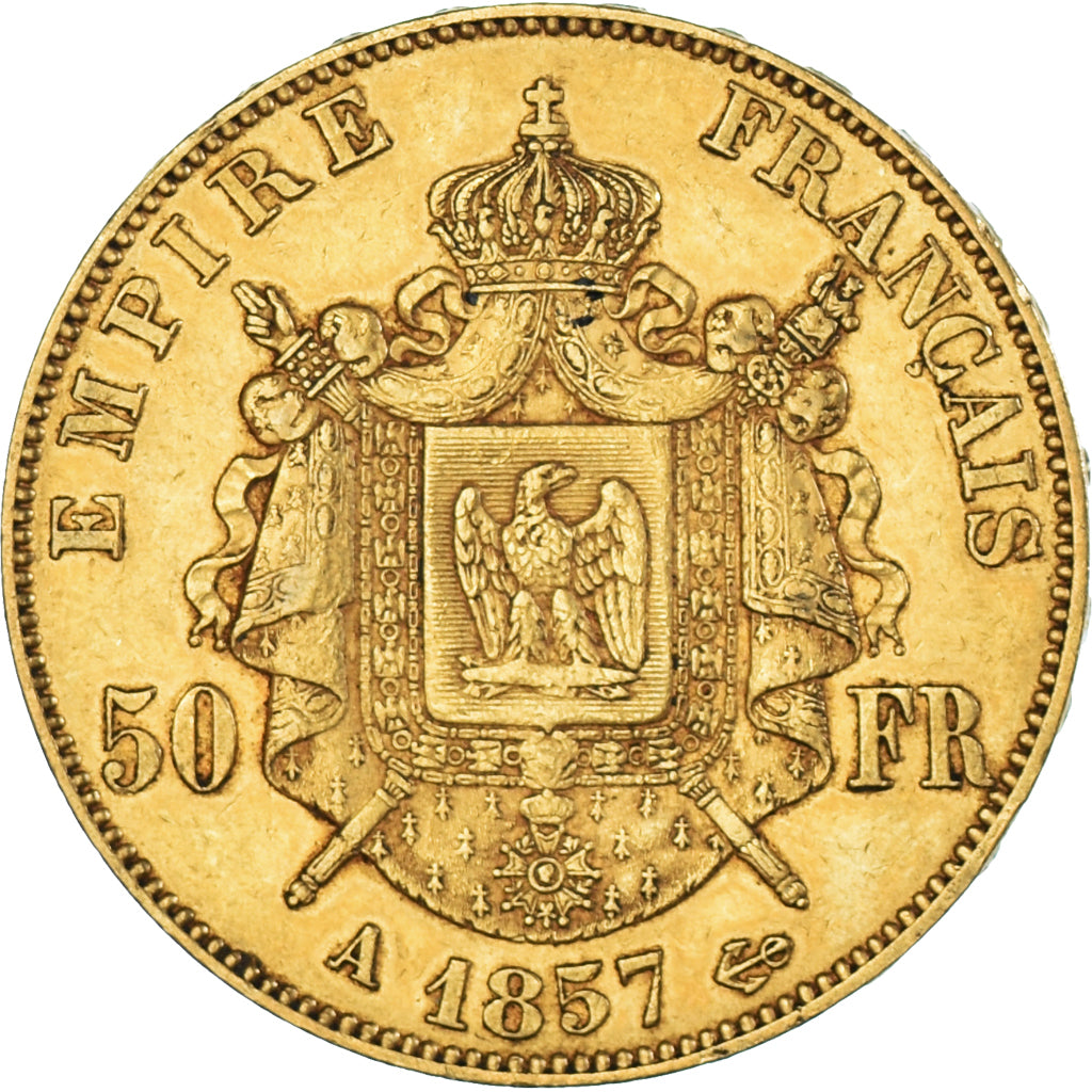 Munten, Frankrijk, Napoleon III, 50 Francs, 1857, Paris, ZF, Goud, KM:785.1