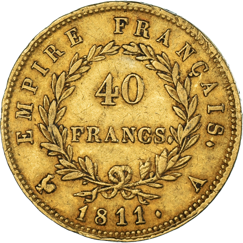Moeda, França, Napoleon I, 40 Francs, 1811, Paris, EF(40-45), Dourado