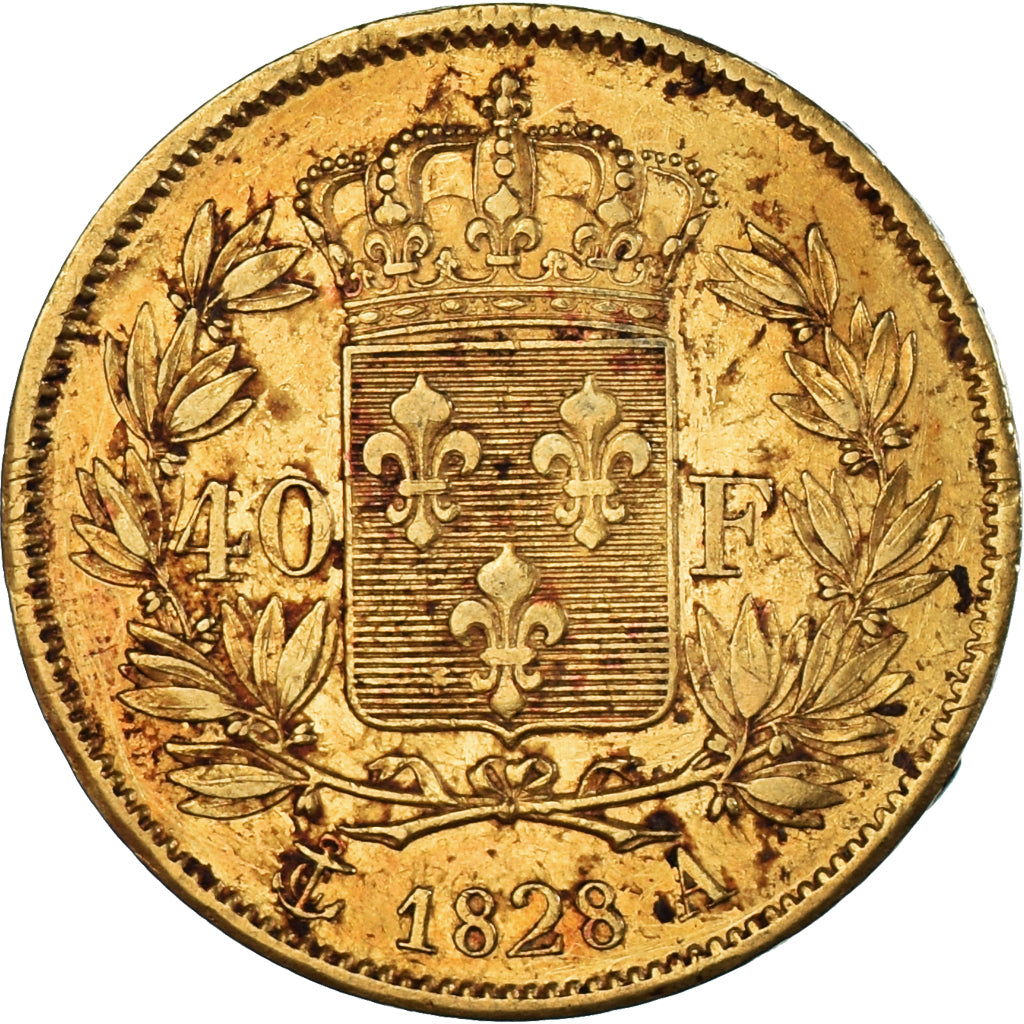 Munten, Frankrijk, Charles X, 40 Francs, 1828, Paris, ZF, Goud, KM:721.1