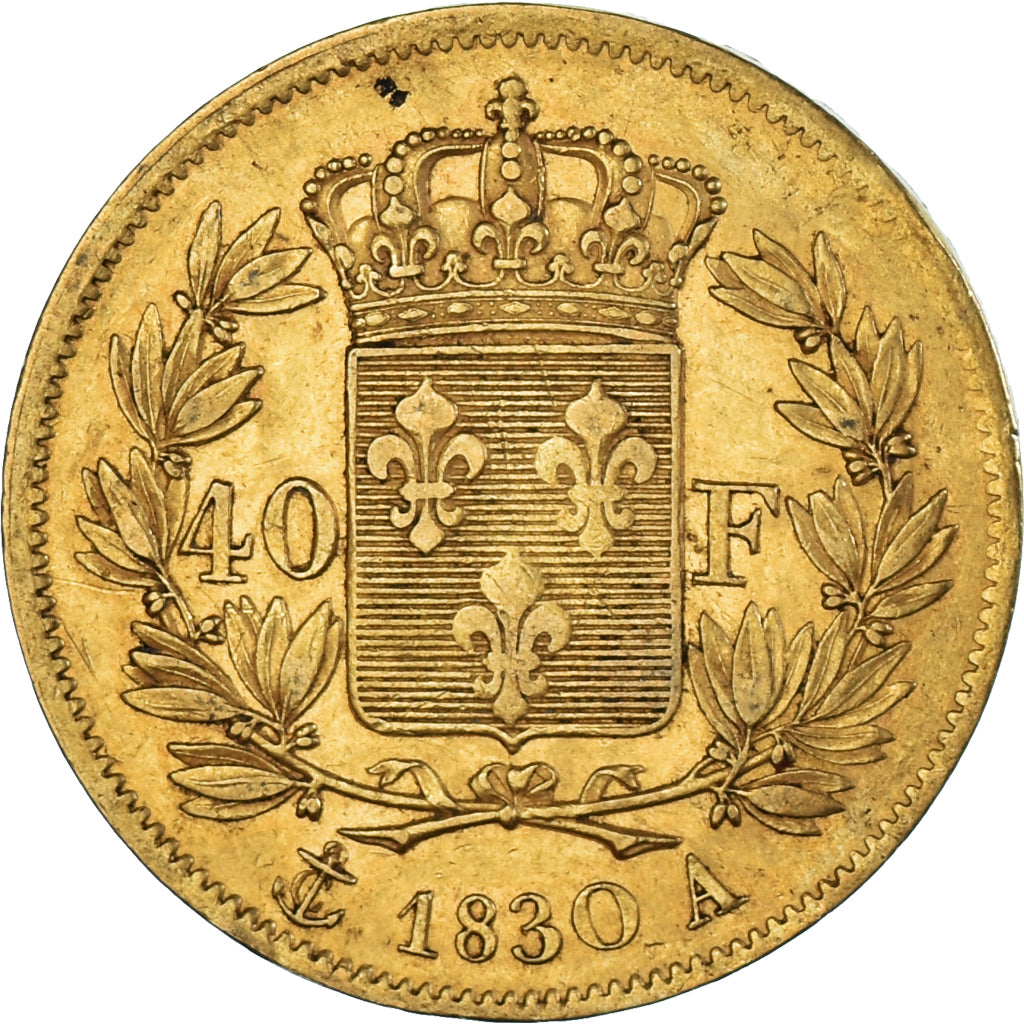 Moneta, Francia, Charles X, 40 Francs, 1830, Paris, BB, Oro, KM:721.1