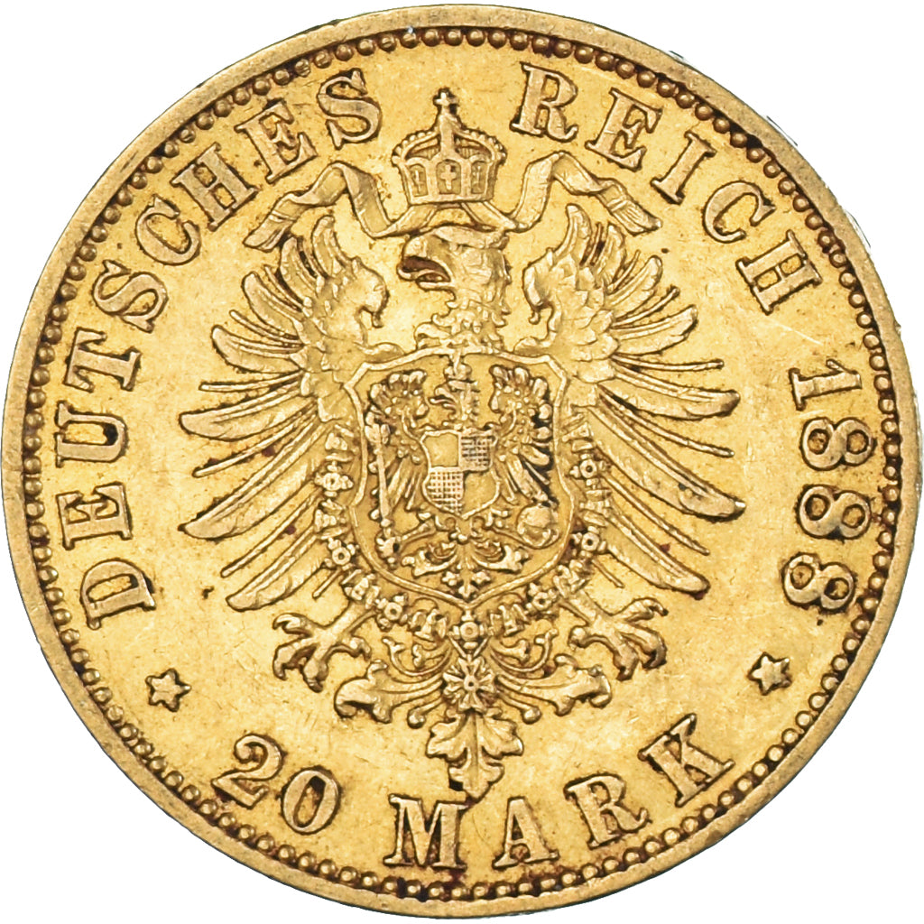 Coin, German States, PRUSSIA, Friedrich III, 20 Mark, 1888, Berlin, AU(50-53)