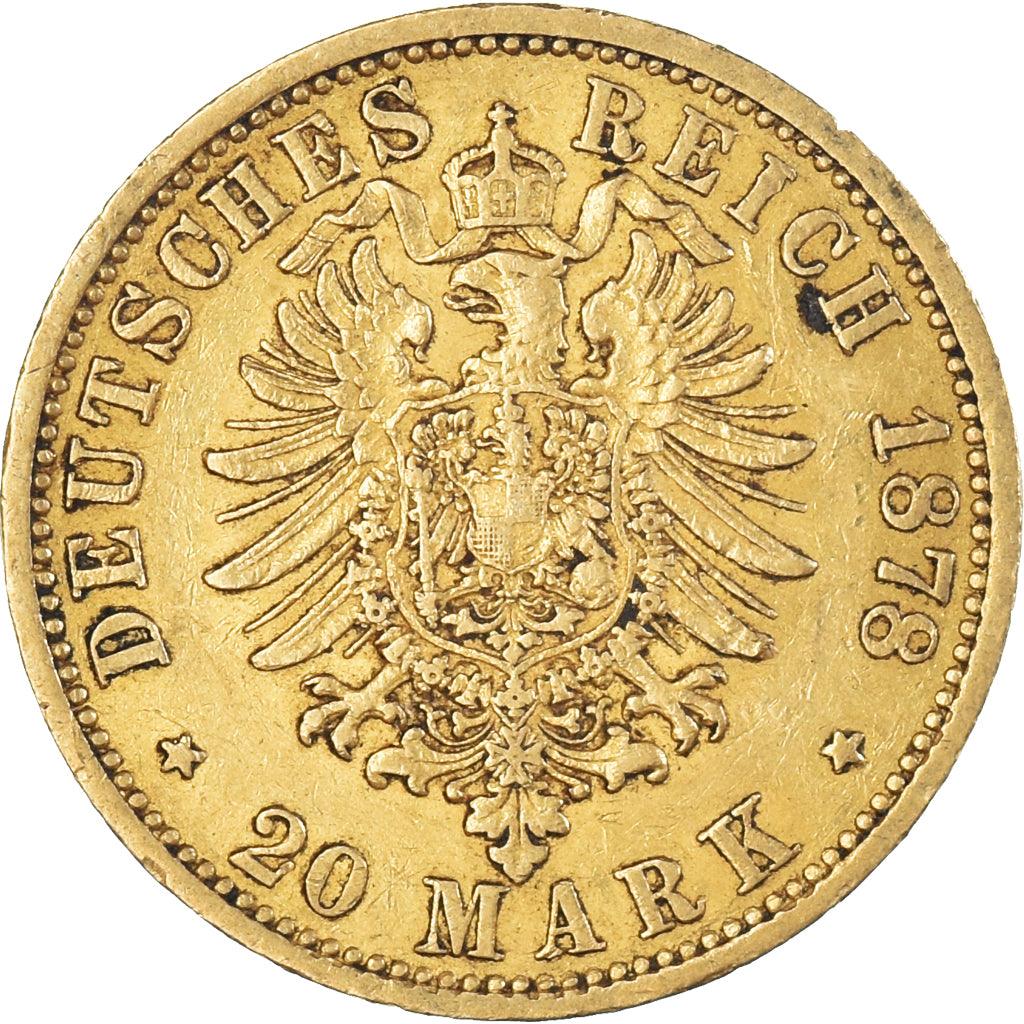 Coin, German States, HAMBURG, 20 Mark, 1878, Hamburg, EF(40-45), Gold, KM:602