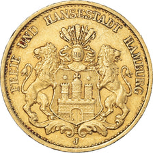 Moneda, Estados alemanes, HAMBURG, 20 Mark, 1893, Hamburg, MBC+, Oro, KM:618