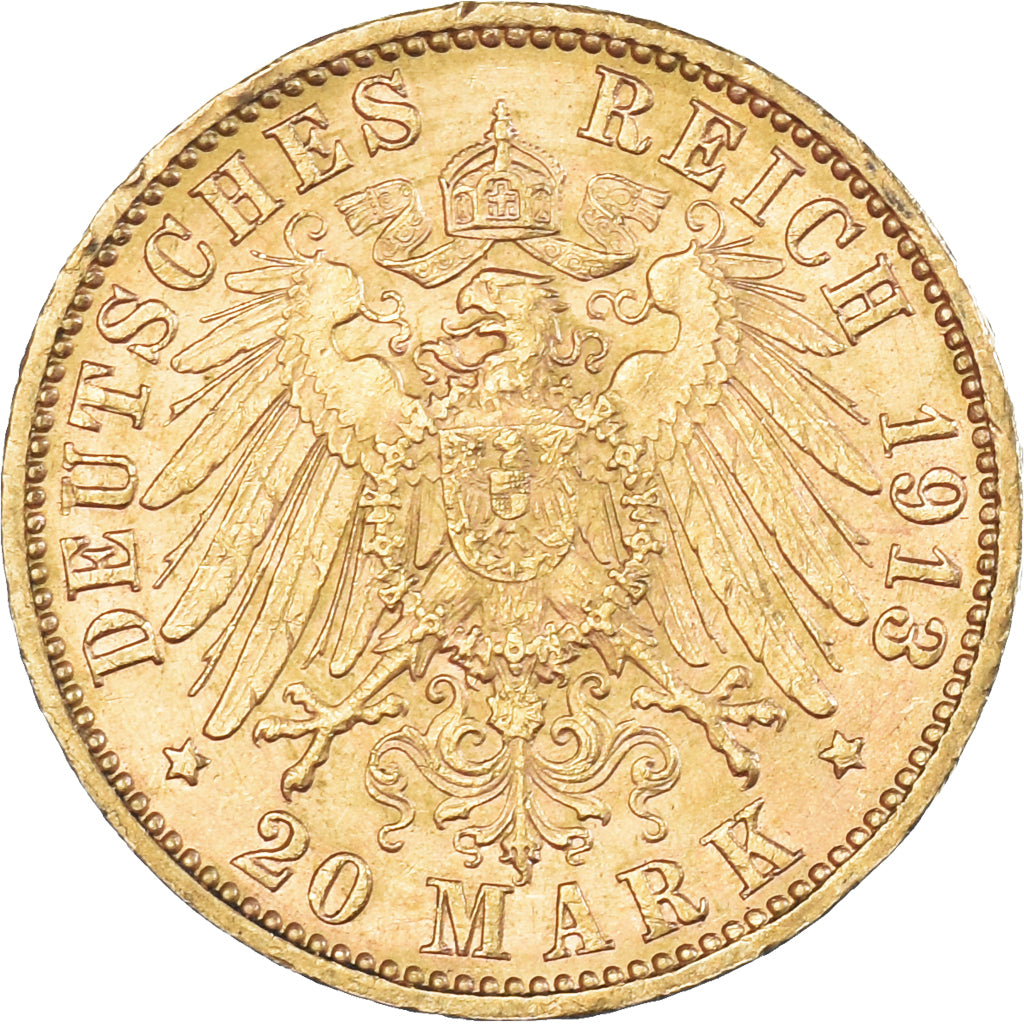 Coin, German States, HAMBURG, 20 Mark, 1913, Hamburg, AU(55-58), Gold, KM:618