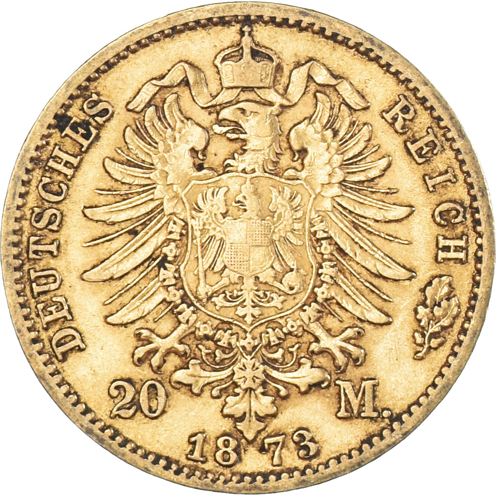 Moneta, Stati tedeschi, PRUSSIA, Wilhelm I, 20 Mark, 1873, Frankfurt, BB, Oro