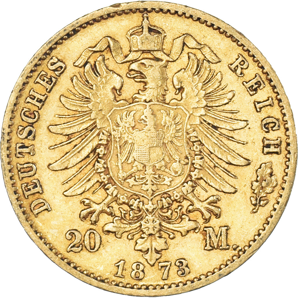 Moneta, Stati tedeschi, PRUSSIA, Wilhelm I, 20 Mark, 1873, Hannover, BB, Oro