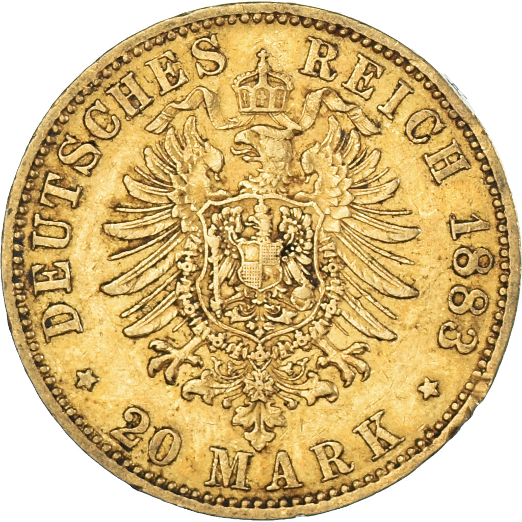 Moneta, Stati tedeschi, PRUSSIA, Wilhelm I, 20 Mark, 1883, Berlin, BB, Oro