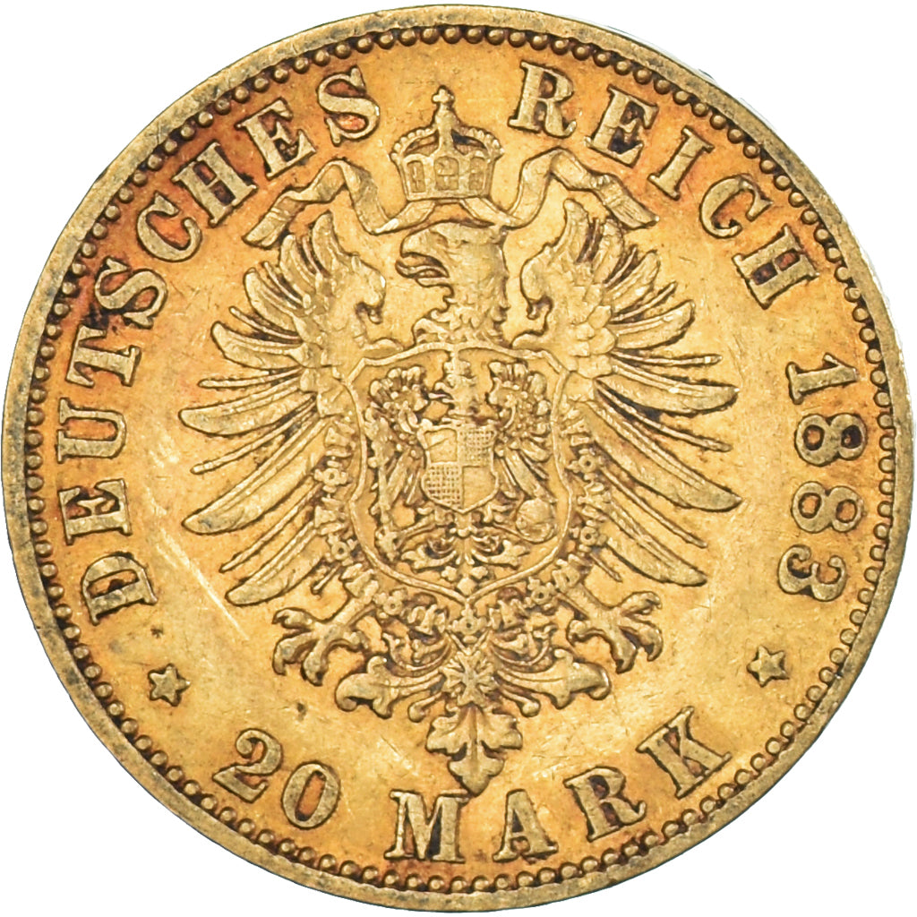 Moneta, Stati tedeschi, PRUSSIA, Wilhelm I, 20 Mark, 1883, Berlin, BB, Oro