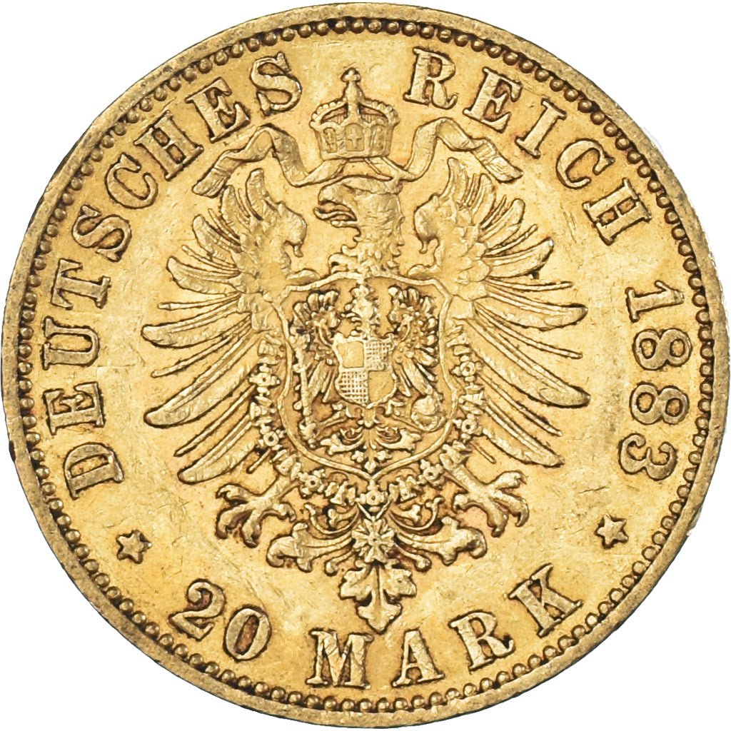 Moneta, Stati tedeschi, PRUSSIA, Wilhelm I, 20 Mark, 1883, Berlin, BB, Oro