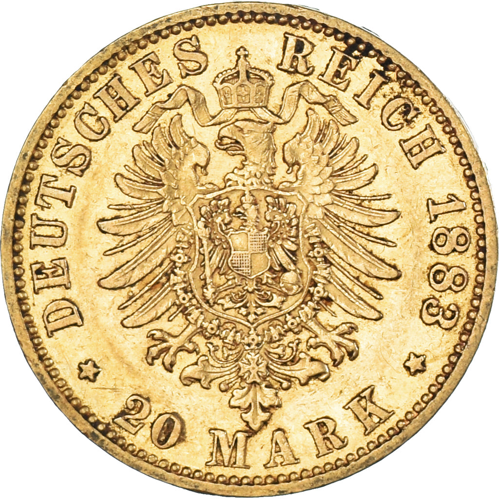 Moneta, Stati tedeschi, PRUSSIA, Wilhelm I, 20 Mark, 1883, Berlin, BB, Oro