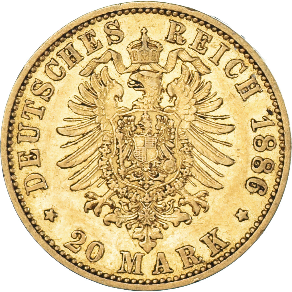 Moneta, Landy niemieckie, PRUSSIA, Wilhelm I, 20 Mark, 1886, Berlin, AU(50-53)