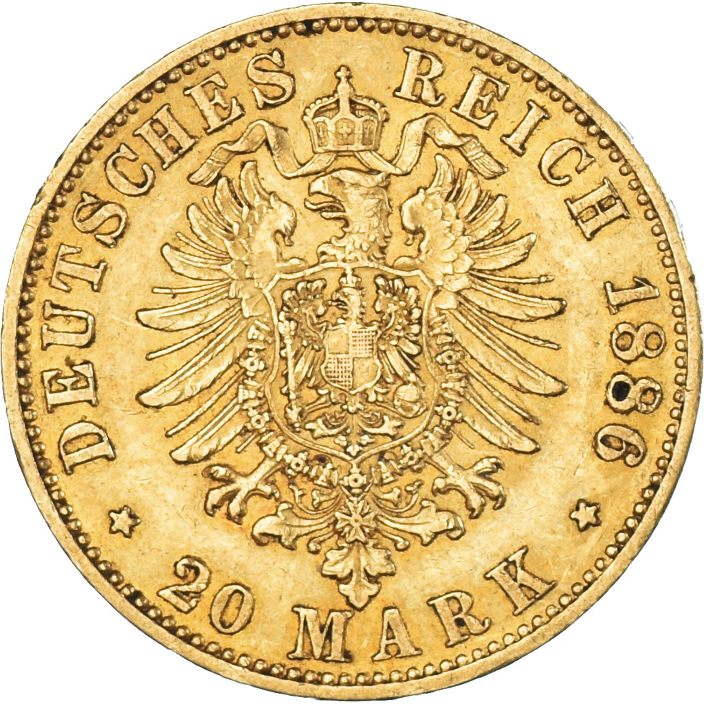 Munten, Duitse staten, PRUSSIA, Wilhelm I, 20 Mark, 1886, Berlin, ZF+, Goud