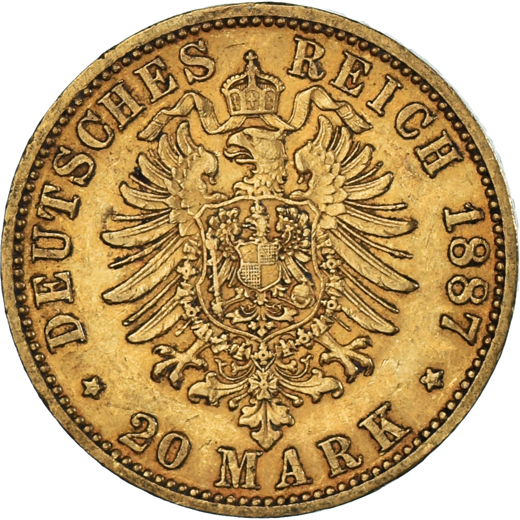 Monnaie, Etats allemands, PRUSSIA, Wilhelm I, 20 Mark, 1887, Berlin, TTB+, Or