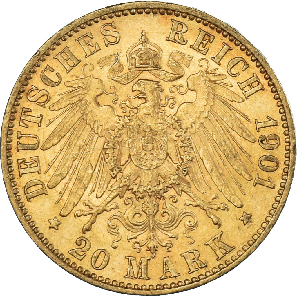 Munten, Duitse staten, PRUSSIA, Wilhelm II, 20 Mark, 1901, Berlin, ZF+, Goud